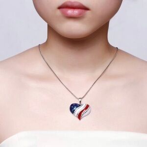 American Flag Rhinestone Heart Necklace